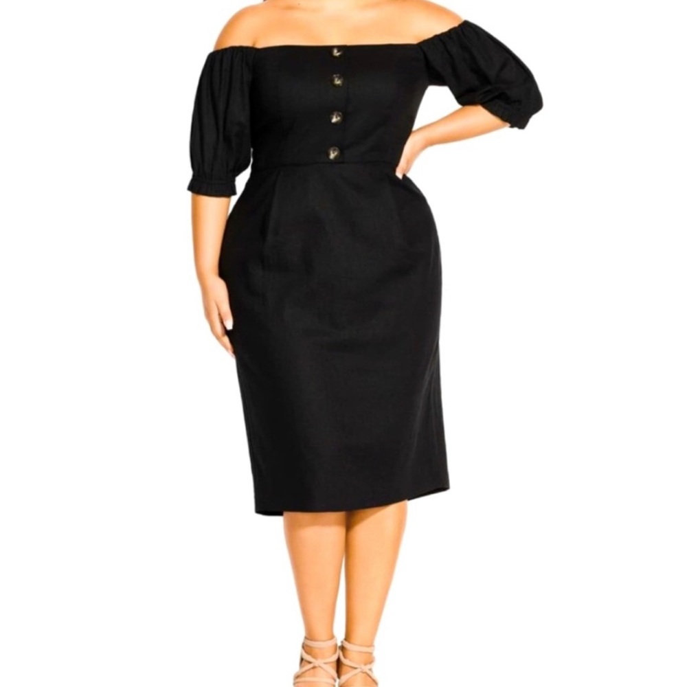 NWOT Size 16 Strapless off shoulder button up dress with puffy sleeves